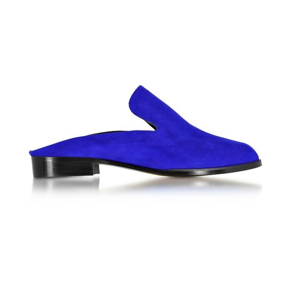 Clergerie Blue Alicem Suede Flat Mules Loafer Leather Fashion Shoes Block Heel - Picture 4 of 6